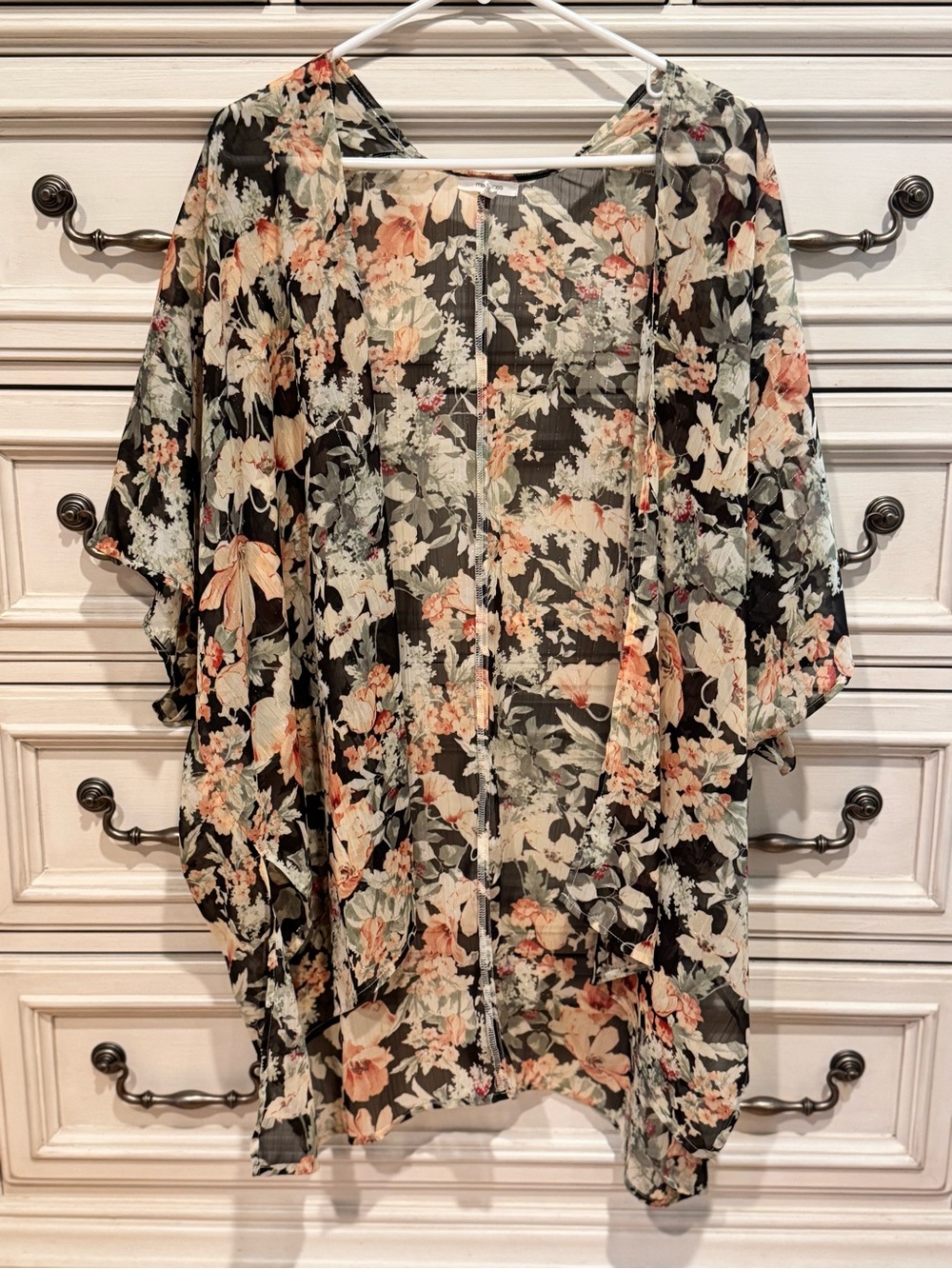 Maurices Black Floral Sheer Kimono